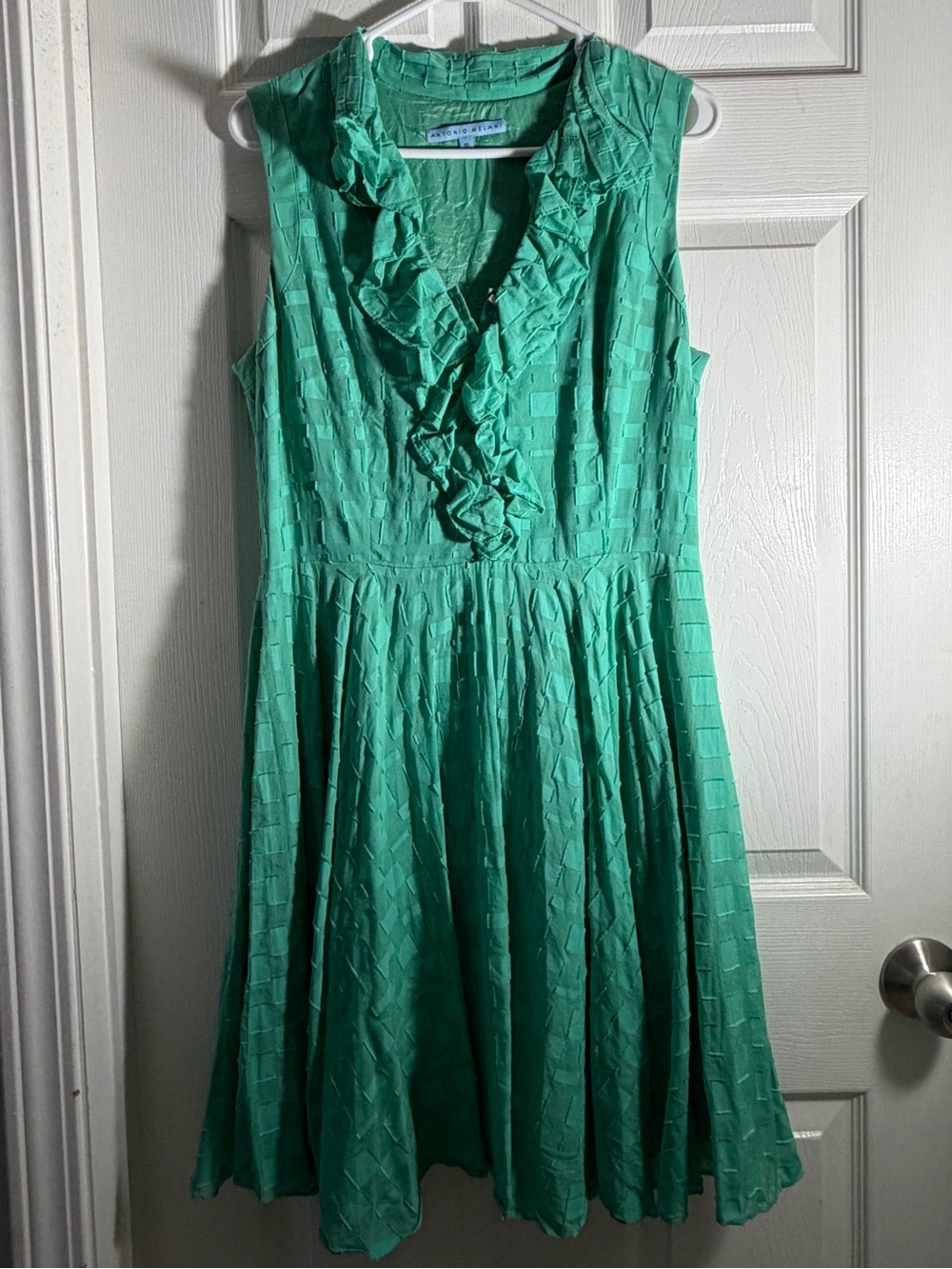 ANTONIO MELANI Emerald Green Ruffle V-Neck Midi Dress